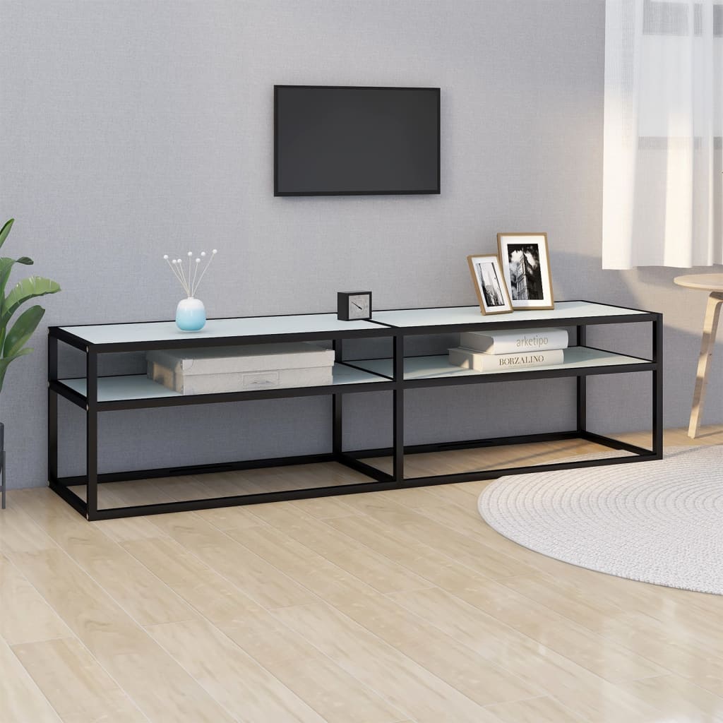 vidaXL TV Cabinet White Marble Effect 160x40x40.5 cm Tempered Glass