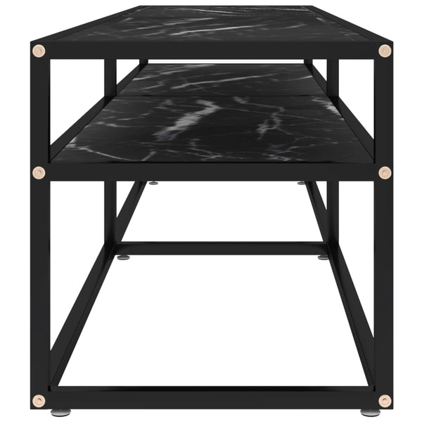 vidaXL TV Cabinet Black Marble Look 160x40x40.5 cm Tempered Glass