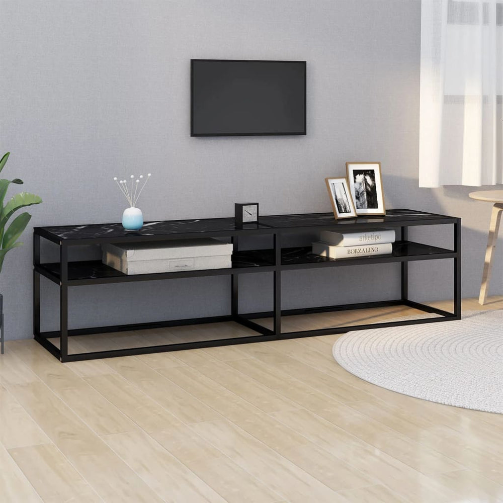 vidaXL TV Cabinet Black Marble Look 160x40x40.5 cm Tempered Glass
