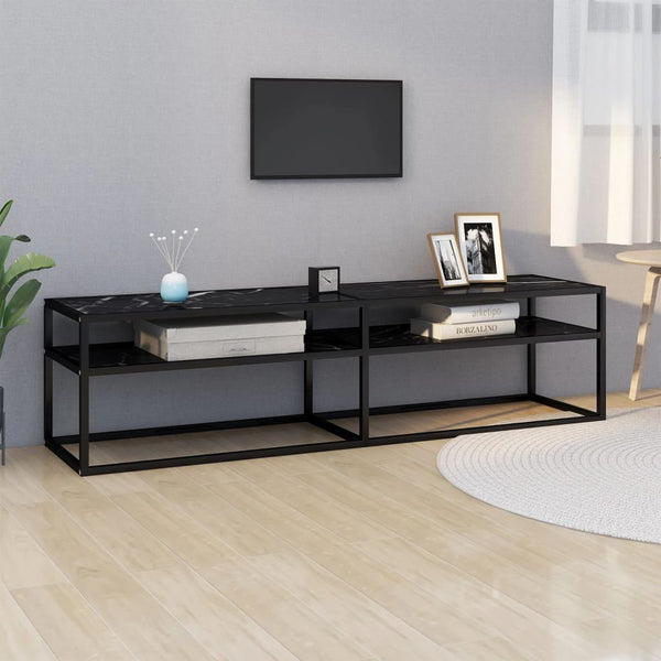 vidaXL TV Cabinet Black Marble Look 160x40x40.5 cm Tempered Glass