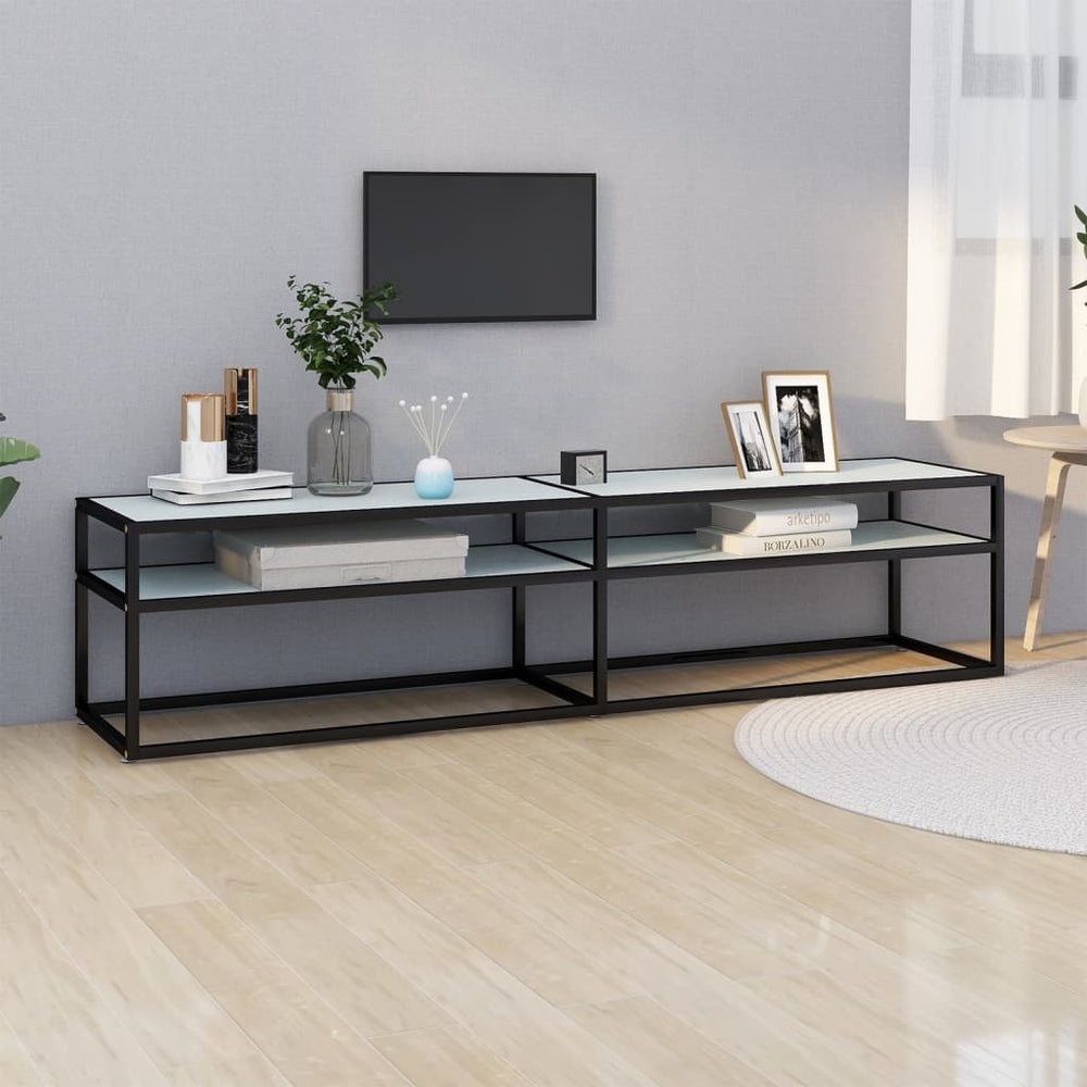 vidaXL TV Cabinet White Marble Effect 180x40x40.5 cm Tempered Glass