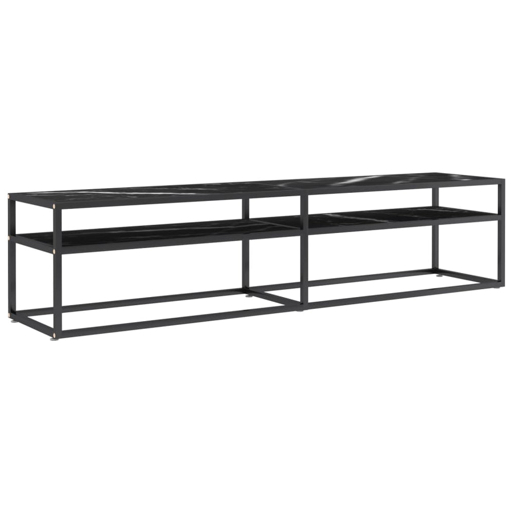 vidaXL TV Cabinet Black Marble Look 180x40x40.5 cm Tempered Glass