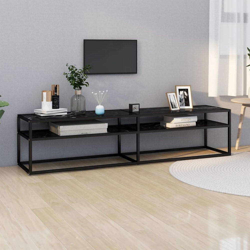 vidaXL TV Cabinet Black Marble Look 180x40x40.5 cm Tempered Glass