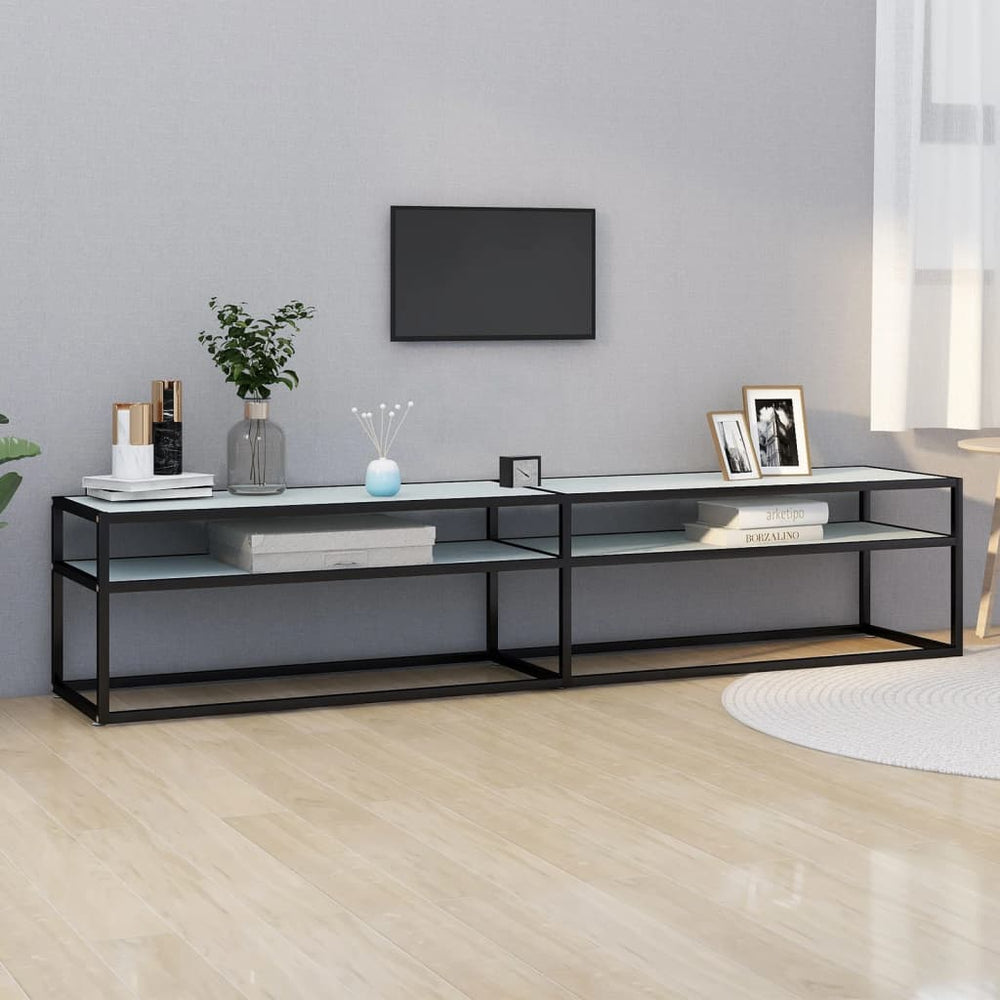 vidaXL TV Cabinet White Marble Effect 200x40x40.5 cm Tempered Glass
