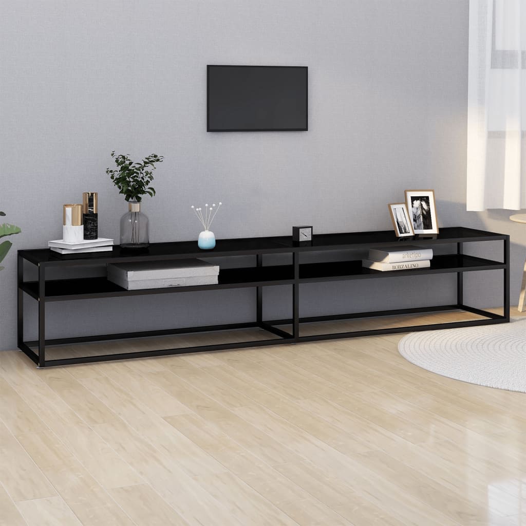 Schwarzer TV-Schrank mit Hartglas, 220 cm