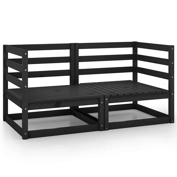 vidaXL 2-Seater Garden Sofa Black Solid Pine Wood