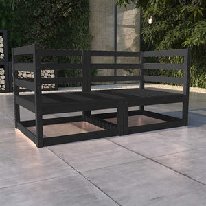vidaXL 2-Seater Garden Sofa Black Solid Pine Wood