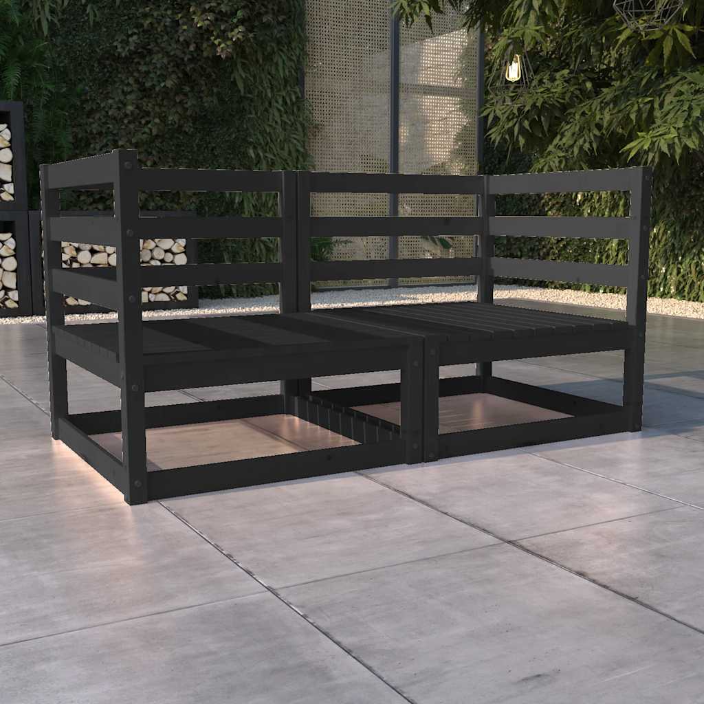 vidaXL 2-Seater Garden Sofa Black Solid Pine Wood