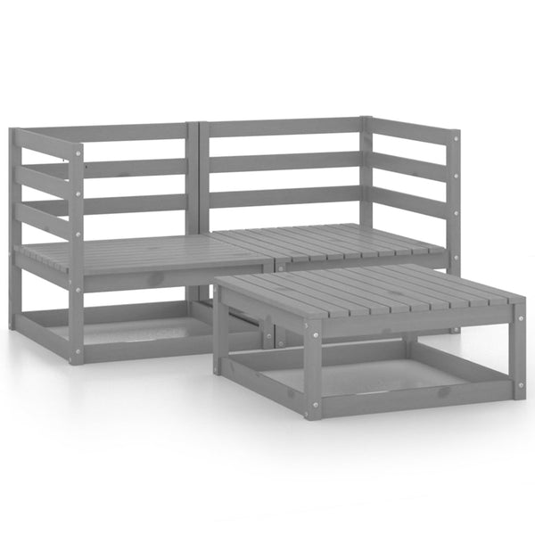 vidaXL 3-Piece Garden Lounge Set Grey Solid Pine Wood