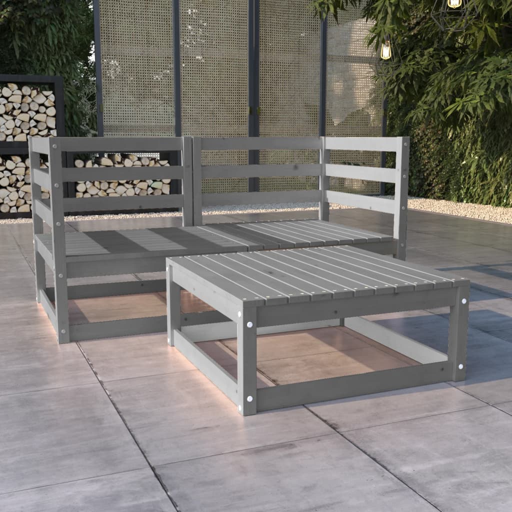 vidaXL 3-Piece Garden Lounge Set Grey Solid Pine Wood