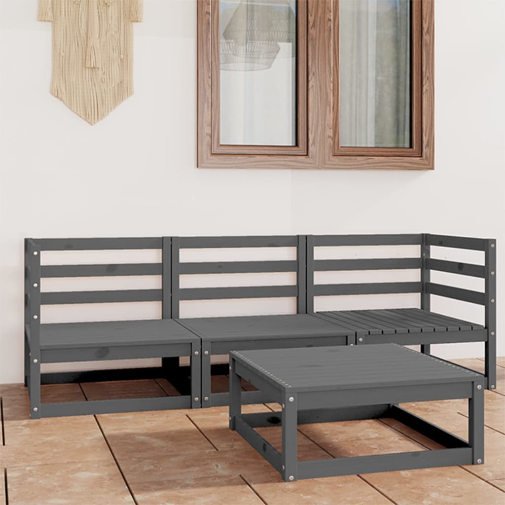 vidaXL 4-Piece Garden Lounge Set Grey Solid Pine Wood