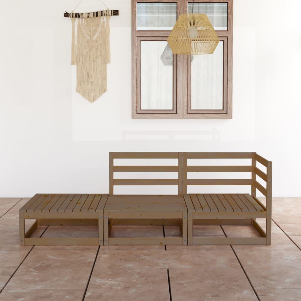 vidaXL 3-Piece Garden Lounge Set Honey Brown Solid Pine Wood