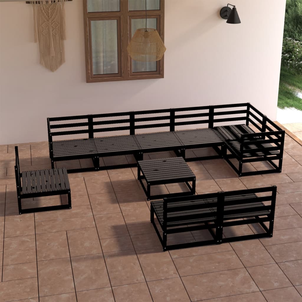 vidaXL 10-piece Garden Lounge Set Black Solid Pine Wood