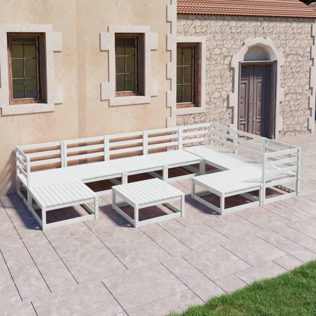 vidaXL 10-piece Garden Lounge Set White Solid Pine Wood