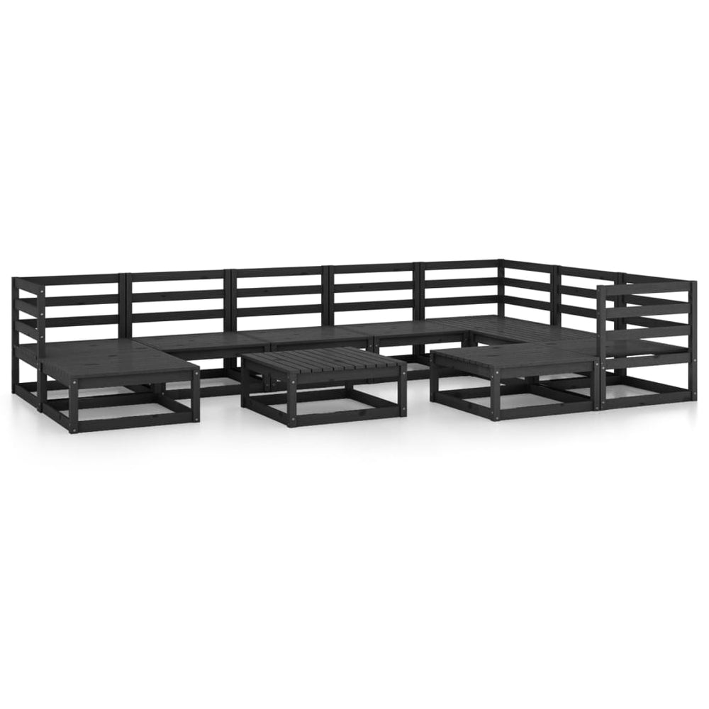 vidaXL 10-piece Garden Lounge Set Black Solid Pine Wood