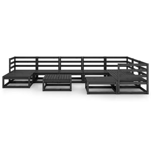 vidaXL 10-piece Garden Lounge Set Black Solid Pine Wood