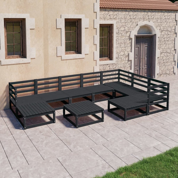 vidaXL 10-piece Garden Lounge Set Black Solid Pine Wood