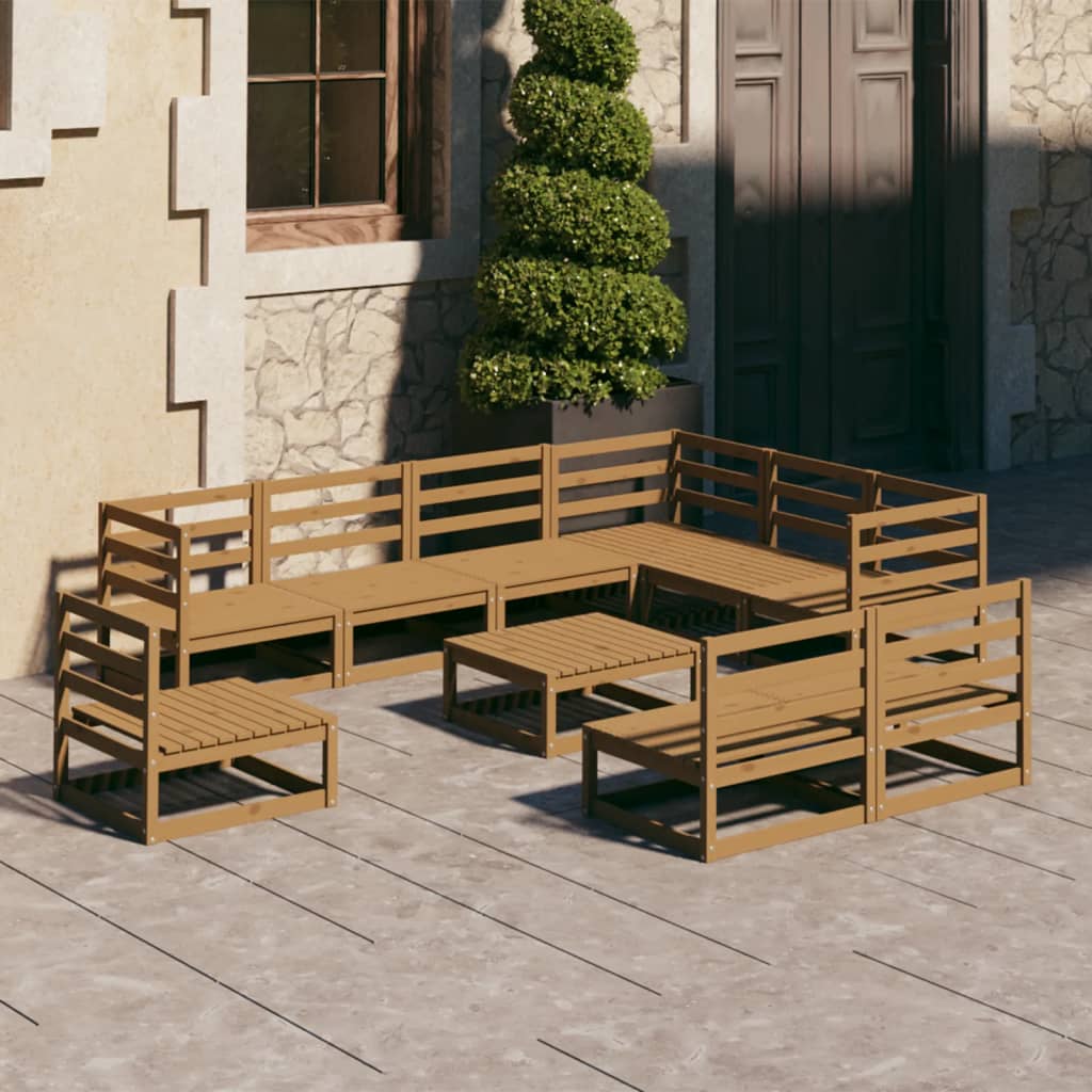 vidaXL 10-Piece Garden Lounge Set Honey Brown Solid Pine Wood