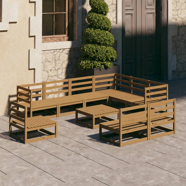vidaXL 10-Piece Garden Lounge Set Honey Brown Solid Pine Wood