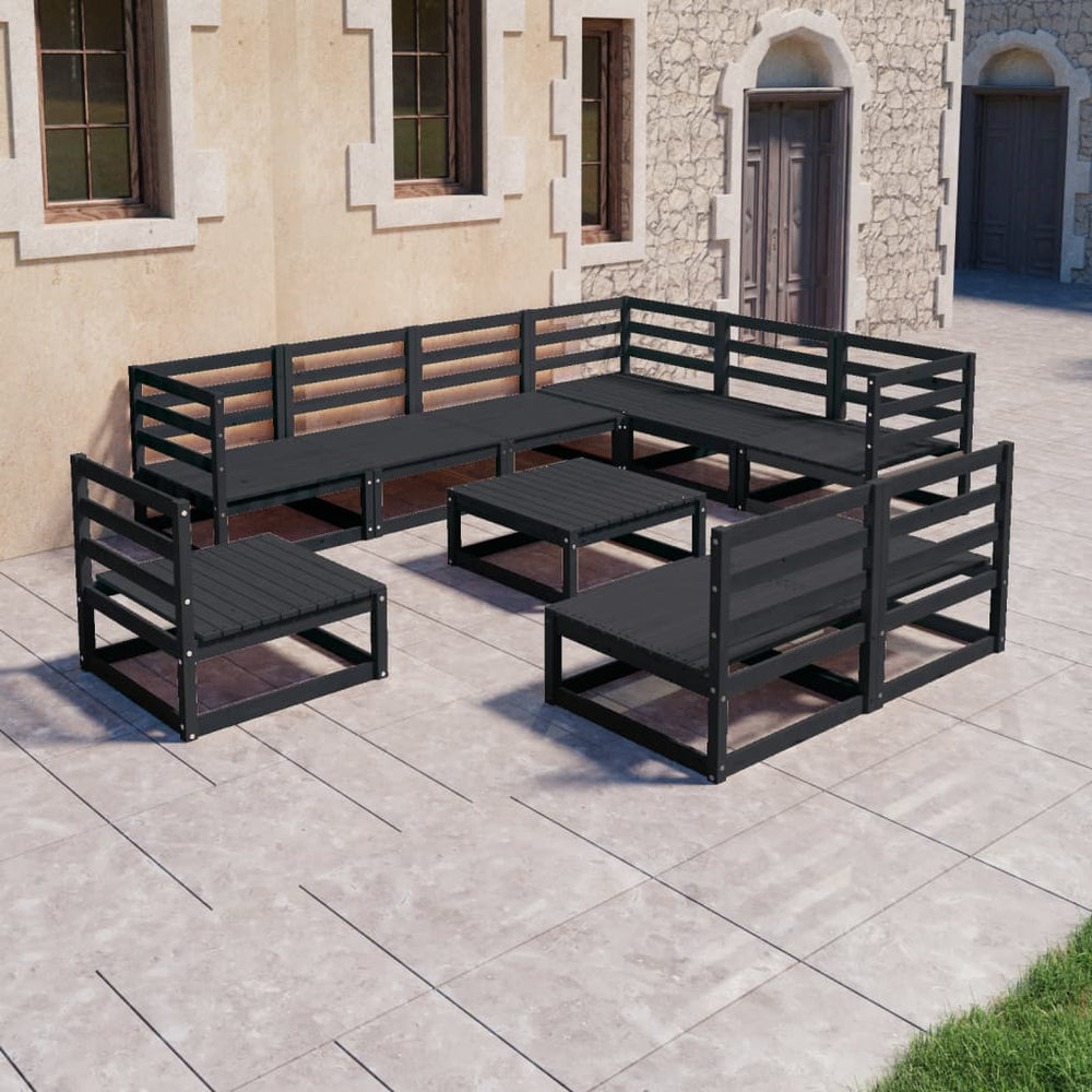 vidaXL 10-piece Garden Lounge Set Black Solid Pine Wood