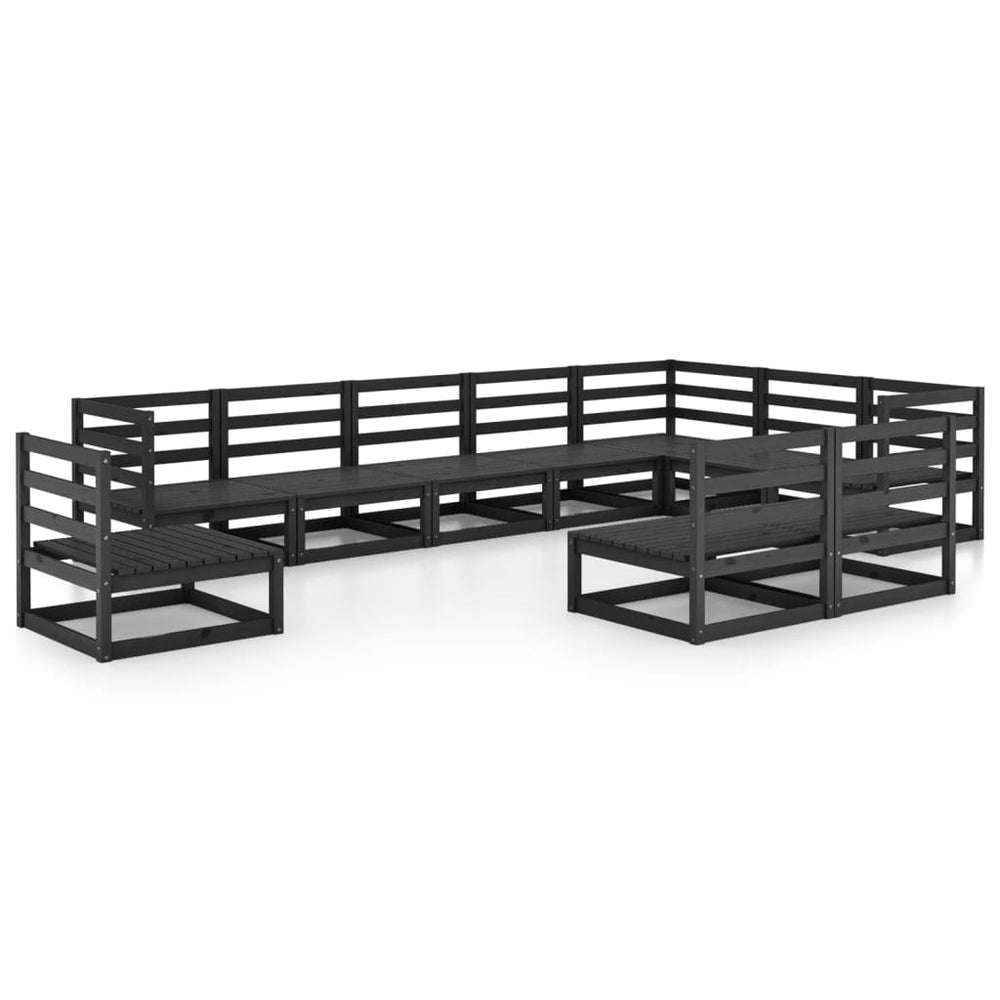 vidaXL 10-piece Garden Lounge Set Black Solid Pine Wood