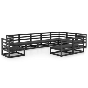 vidaXL 10-piece Garden Lounge Set Black Solid Pine Wood