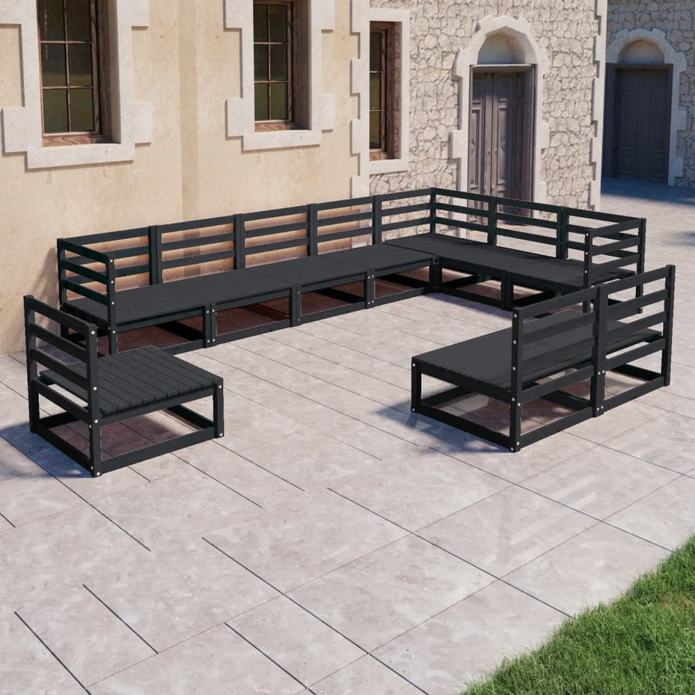 vidaXL 10-piece Garden Lounge Set Black Solid Pine Wood