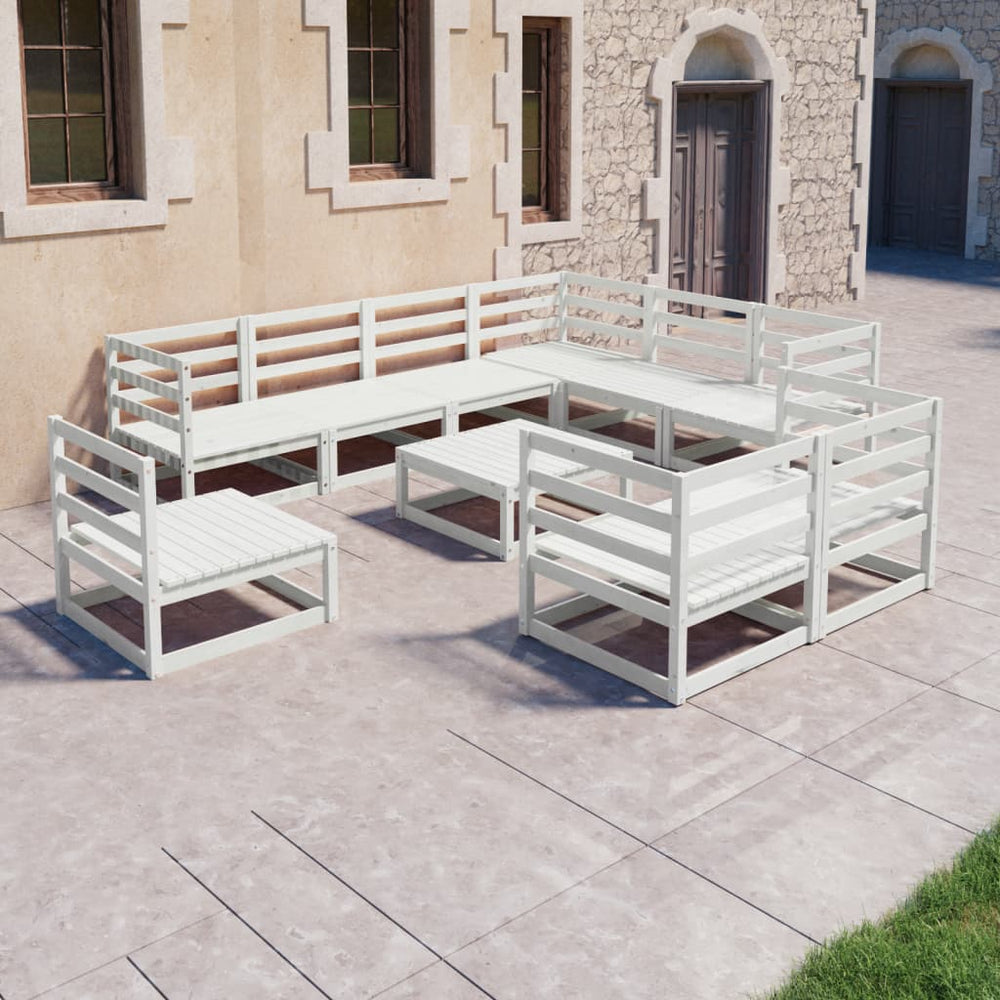 vidaXL 10-piece Garden Lounge Set White Solid Pine Wood