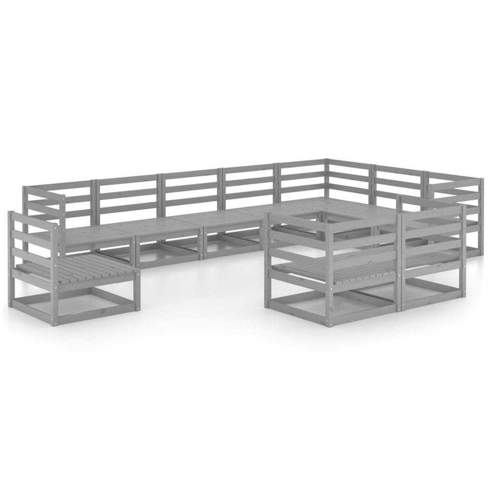 vidaXL 10-piece Garden Lounge Set Grey Solid Pine Wood