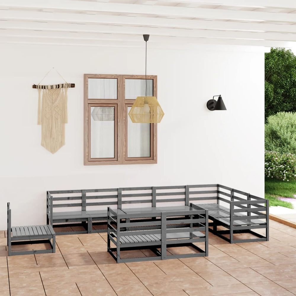 vidaXL 10-piece Garden Lounge Set Grey Solid Pine Wood