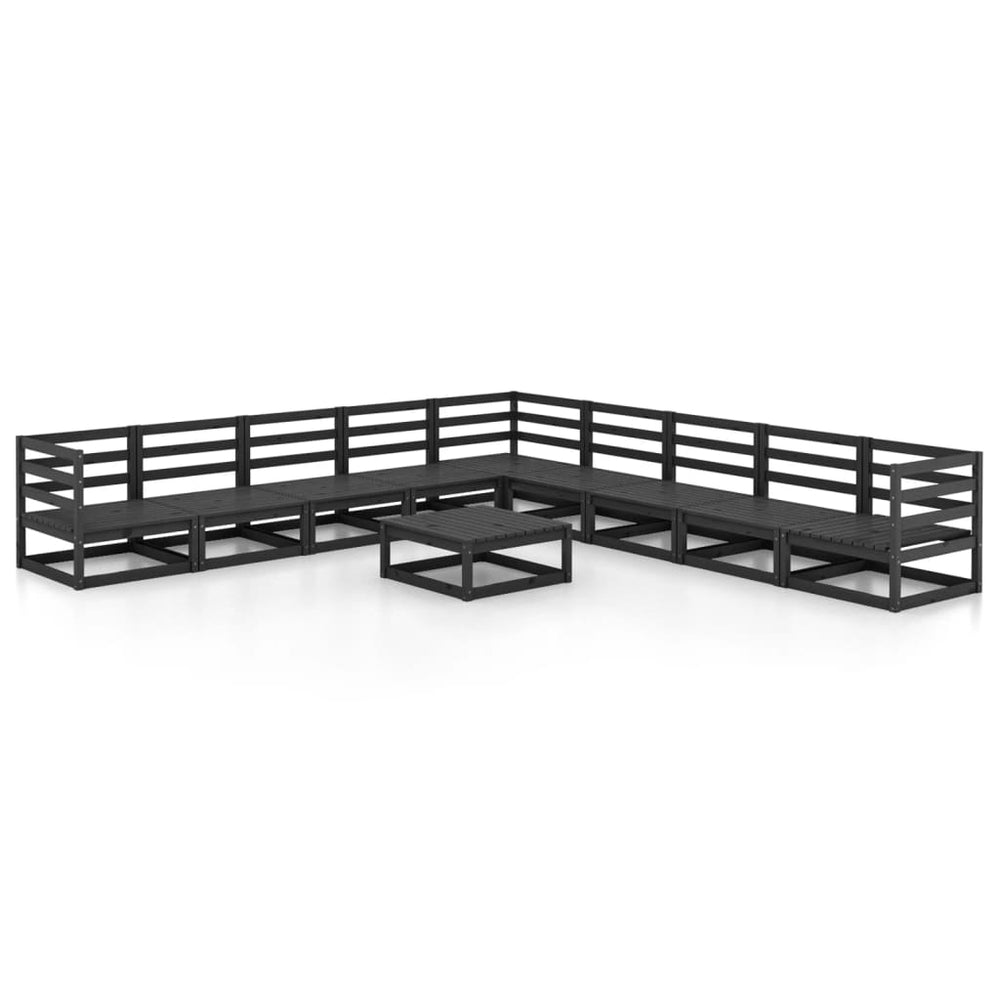 vidaXL 10-piece Garden Lounge Set Black Solid Pine Wood