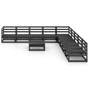vidaXL 10-piece Garden Lounge Set Black Solid Pine Wood