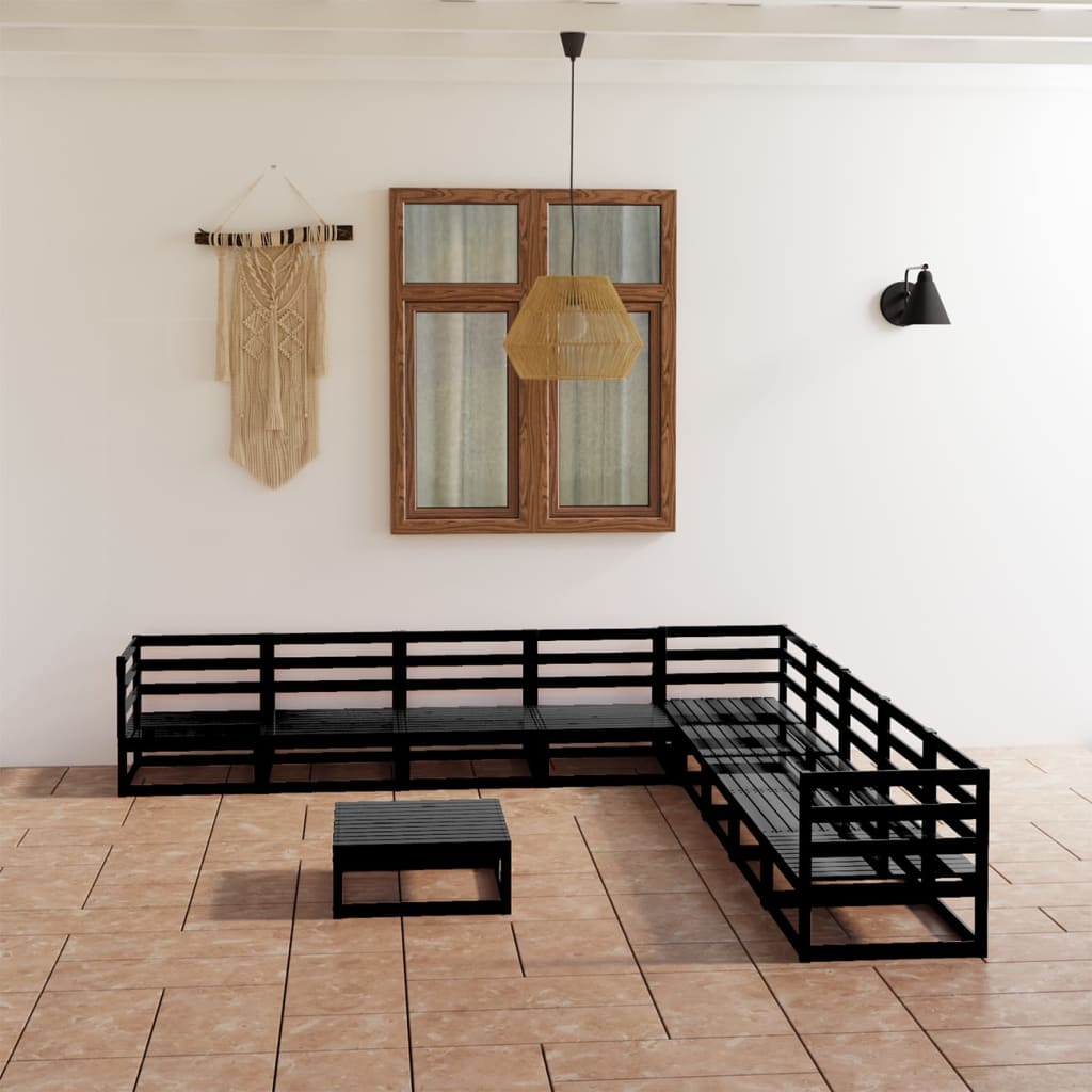 vidaXL 10-piece Garden Lounge Set Black Solid Pine Wood