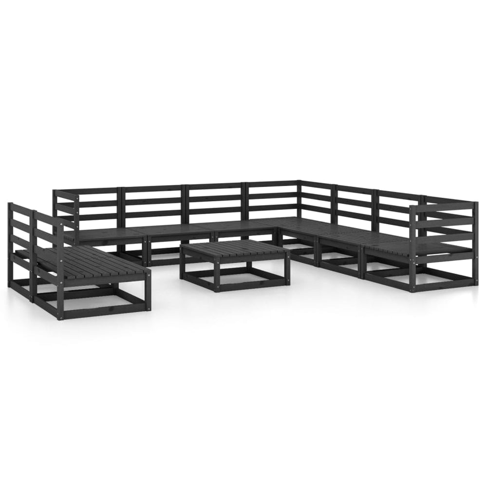vidaXL 10-piece Garden Lounge Set Black Solid Pine Wood