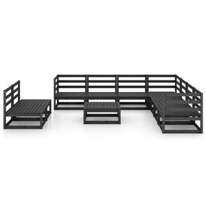 vidaXL 10-piece Garden Lounge Set Black Solid Pine Wood