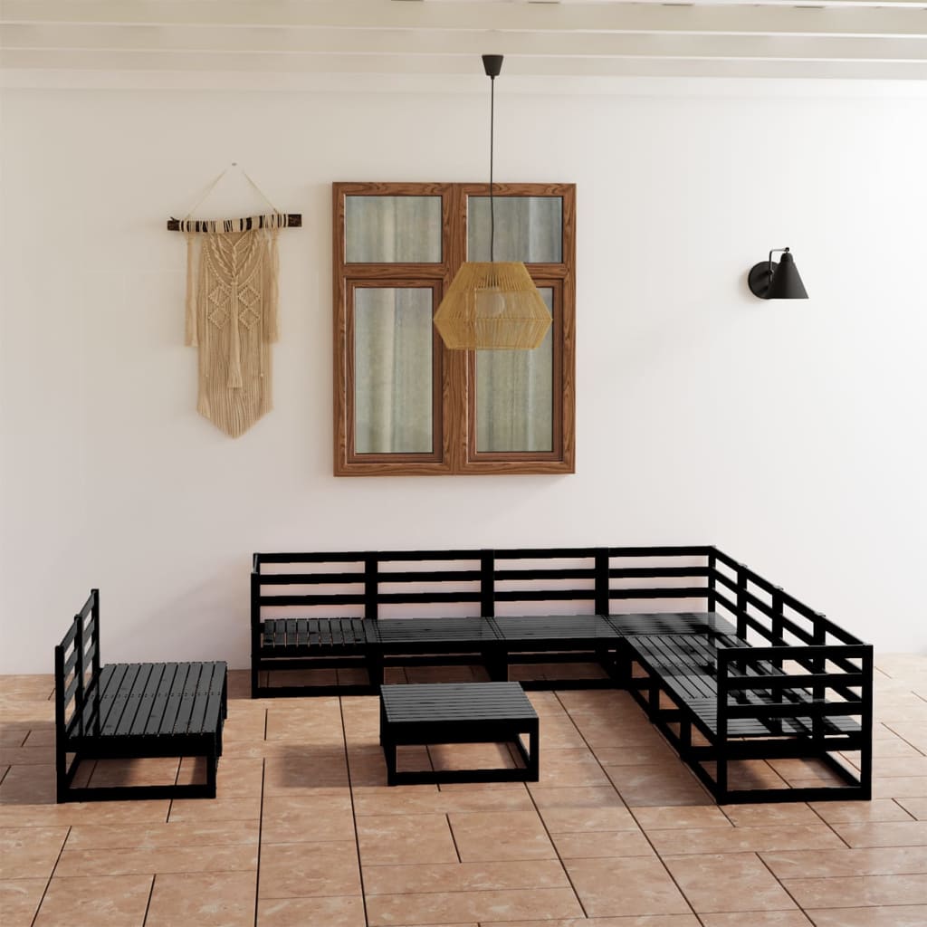 vidaXL 10-piece Garden Lounge Set Black Solid Pine Wood