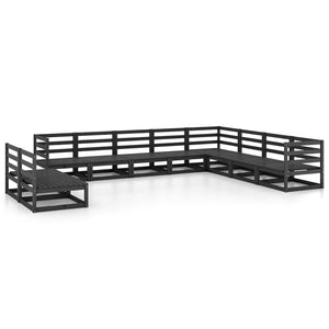 vidaXL 10-piece Garden Lounge Set Black Solid Pine Wood