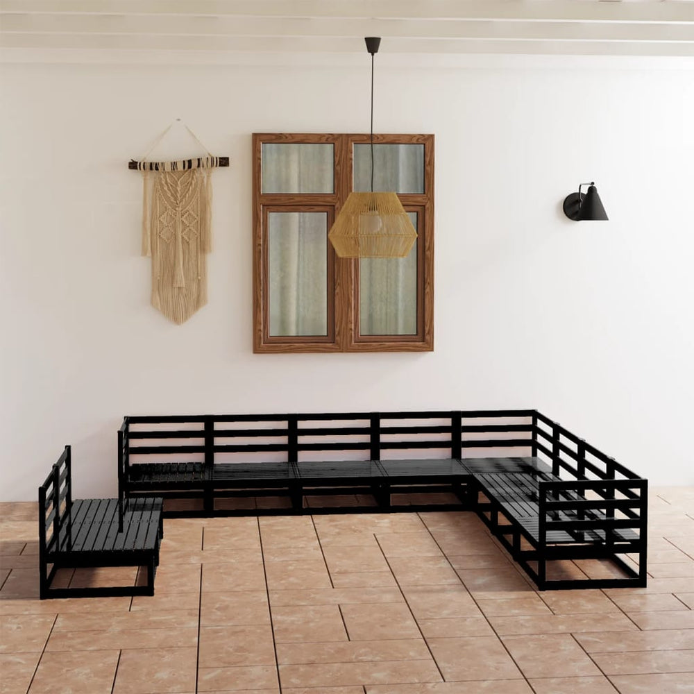 vidaXL 10-piece Garden Lounge Set Black Solid Pine Wood