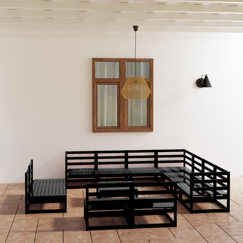 vidaXL 12-piece Garden Lounge Set Black Solid Pine Wood