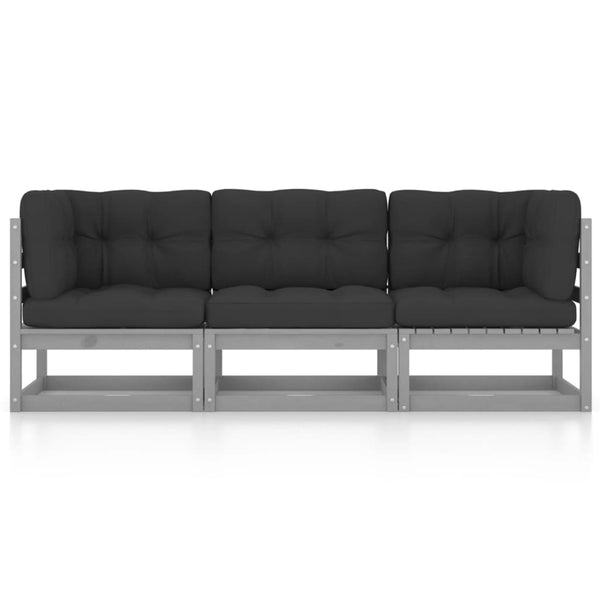 3-Sitzer-Gartensofa mit Kissen Kiefer Massivholz