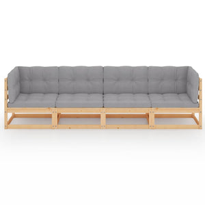 vidaXL 4-Seater Garden Sofa with Cushions Solid Pinewood