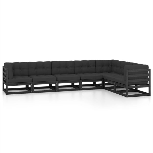 vidaXL 7-piece Garden Lounge Set with Cushions Black Solid Pine Wood