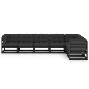 vidaXL 7-piece Garden Lounge Set with Cushions Black Solid Pine Wood