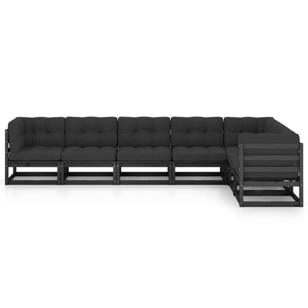 vidaXL 7-piece Garden Lounge Set with Cushions Black Solid Pine Wood