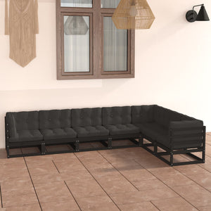 vidaXL 7-piece Garden Lounge Set with Cushions Black Solid Pine Wood