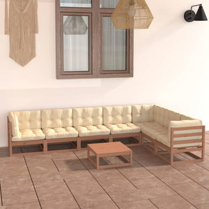 vidaXL 8-Piece Garden Lounge Set with Cushions Honey Brown Solid Pine Wood