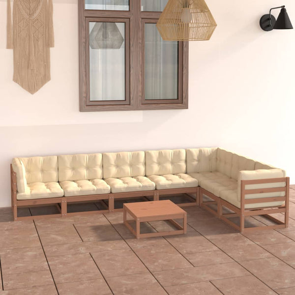 vidaXL 8-Piece Garden Lounge Set with Cushions Honey Brown Solid Pine Wood