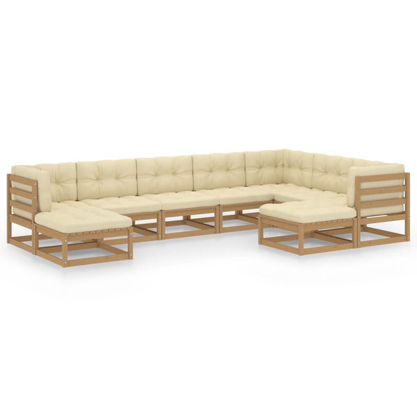 vidaXL 9-piece Garden Lounge Set with Cushions Honey Brown Solid Pine Wood