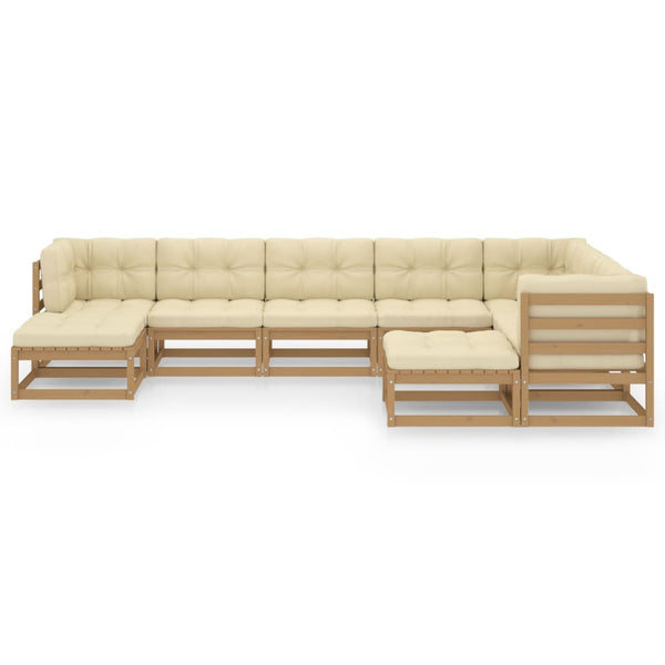 vidaXL 9-piece Garden Lounge Set with Cushions Honey Brown Solid Pine Wood