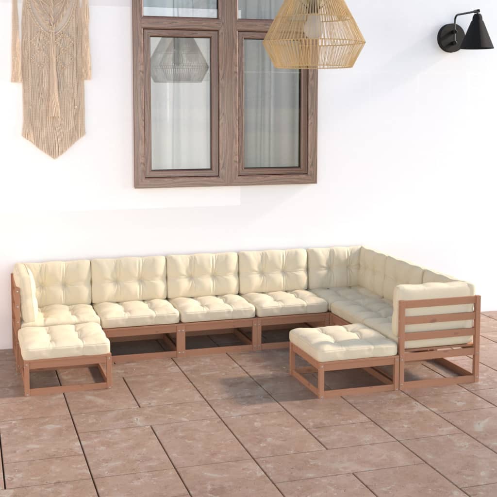 vidaXL 9-piece Garden Lounge Set with Cushions Honey Brown Solid Pine Wood